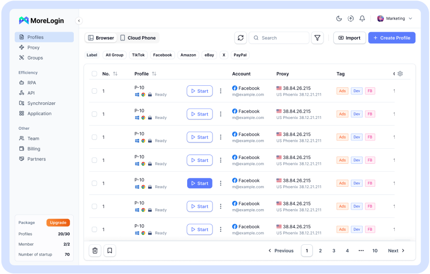 MoreLogin Dashboard